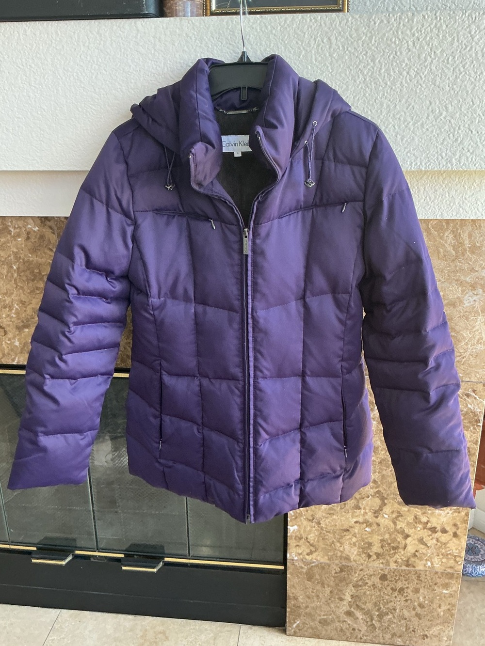 Calvin Klein Purple Quilted Hooded Down Puffer Jacket